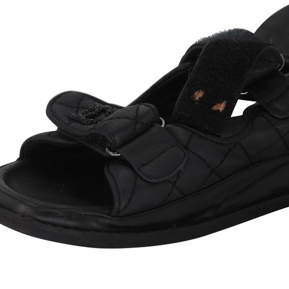 Chanel Cc Strap 39 Quilted Crystal Canvas Dad Sandals CC-0602N-0013 - Picture 8 of 12